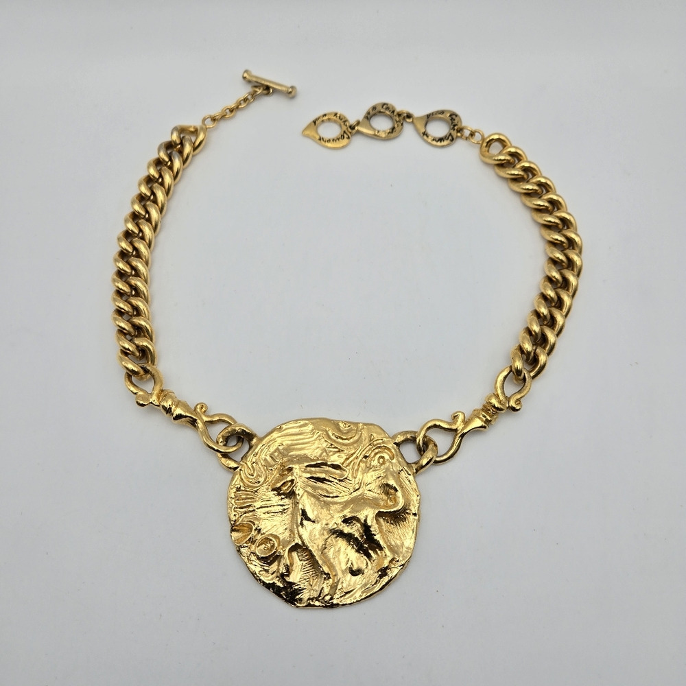 YSL Yves Saint Laurent Animal Pendant Necklace Chunky Goldtone Statement Mogul - Picture 3 of 7